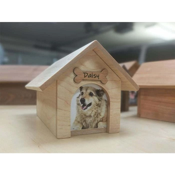 Wooden Urn for Dog Ashes, Pet Photo Casket for Doghouse